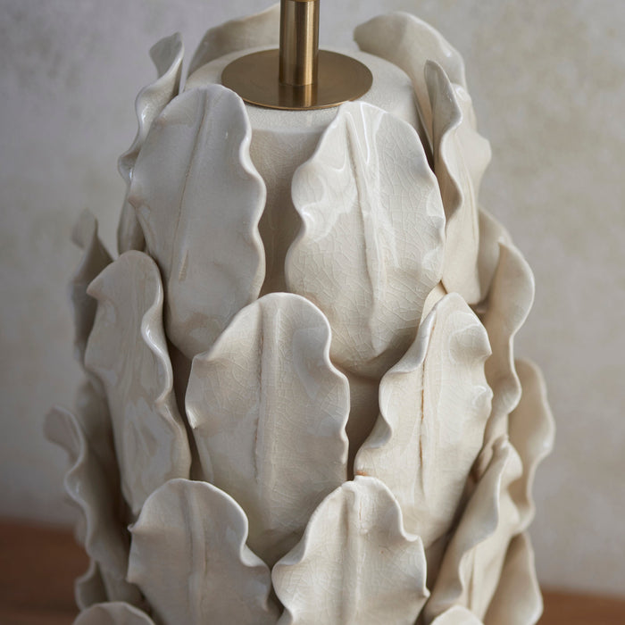 Table Lamp Base Only - Ivory crackle glaze & brushed aged brass plate - 10W LED B22
