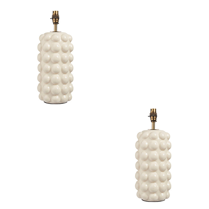 2 PACK Table Lamp Base Only - White crackle glaze & brushed aged brass plate - 10W LED B22