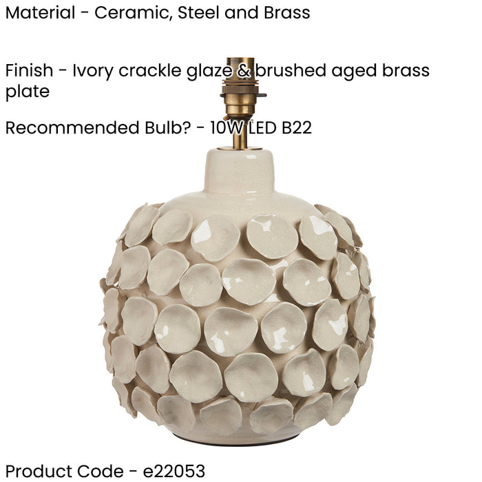2 PACK Table Lamp Base Only - Ivory crackle glaze & brushed aged brass plate - 10W LED B22