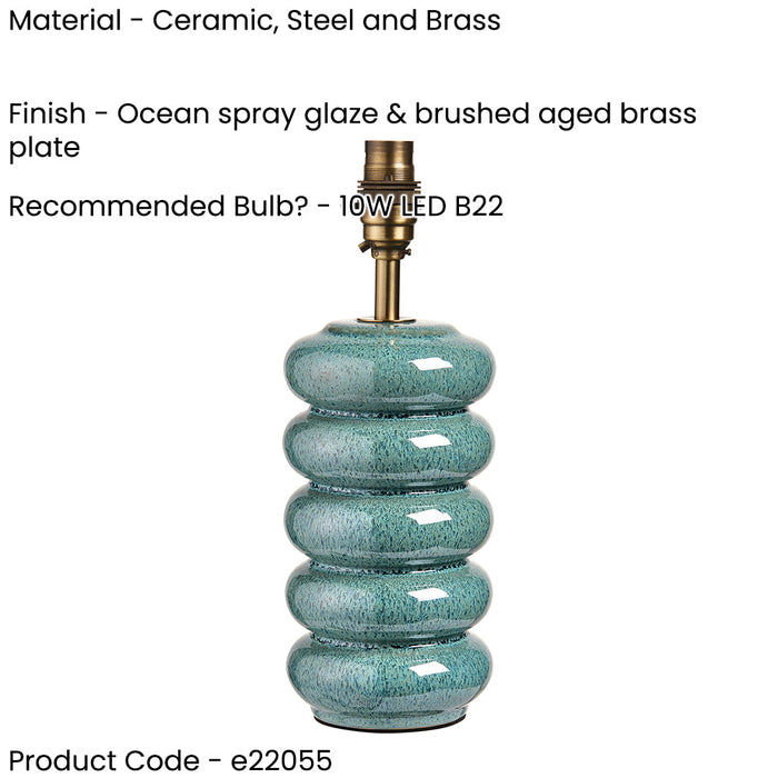 2 PACK Table Lamp Base Only - Ocean spray glaze & brushed aged brass plate - 10W LED B22