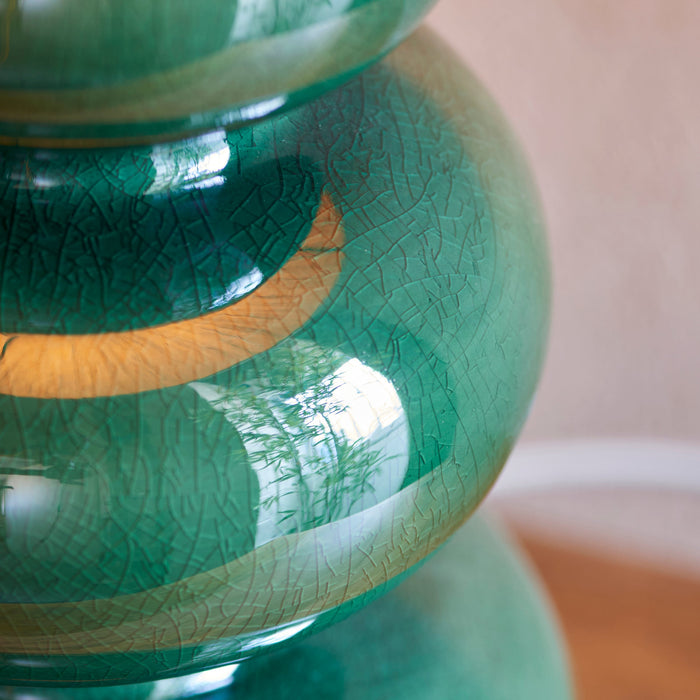 Table Lamp Base Only - Gloss green reactive glaze & brushed aged brass plate - 10W LED B22