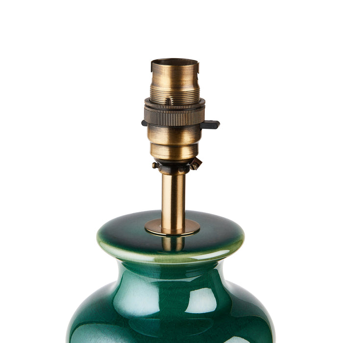 Table Lamp Base Only - Gloss green reactive glaze & brushed aged brass plate - 10W LED B22