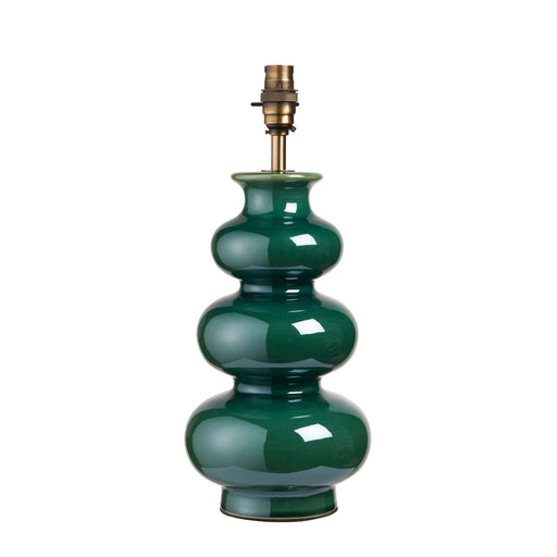 Table Lamp Base Only - Gloss green reactive glaze & brushed aged brass plate - 10W LED B22