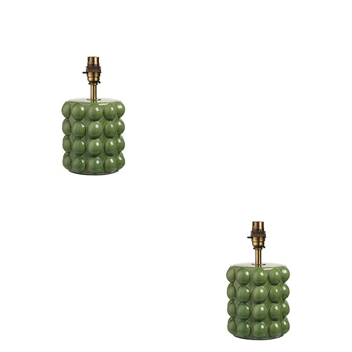 2 PACK Table Lamp Base Only - Olive green glaze & brushed aged brass plate - 10W LED B22