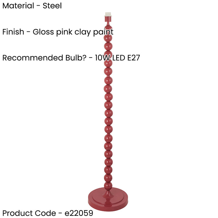 2 PACK 1327mm Tall Floor Lamp - Gloss pink clay paint - 10W LED E27
