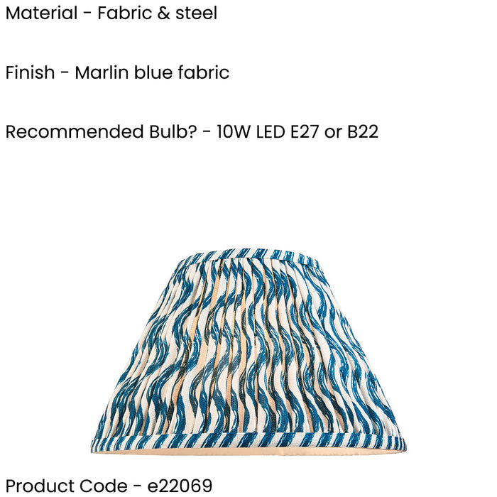 30cm Tapered cylinder Lamp Shade - Marlin blue fabric - Pleated Wave Handcrafted Light