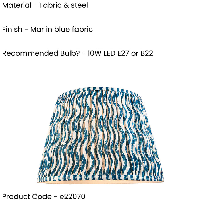 2 PACK 35cm Tapered cylinder Lamp Shade - Marlin blue fabric - Pleated Wave Handcrafted Light