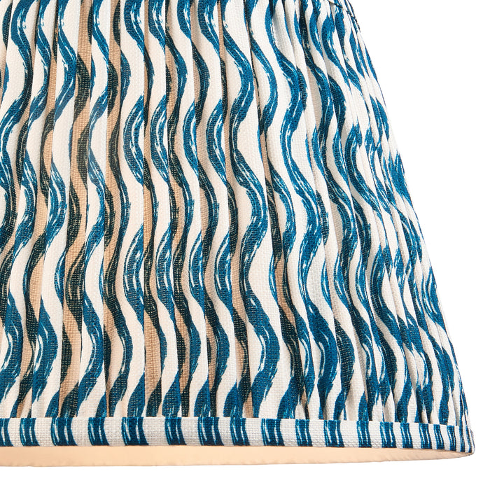 35cm Tapered cylinder Lamp Shade - Marlin blue fabric - Pleated Wave Handcrafted Light