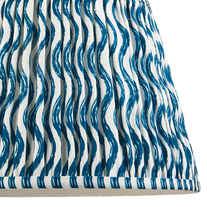 35cm Tapered cylinder Lamp Shade - Marlin blue fabric - Pleated Wave Handcrafted Light