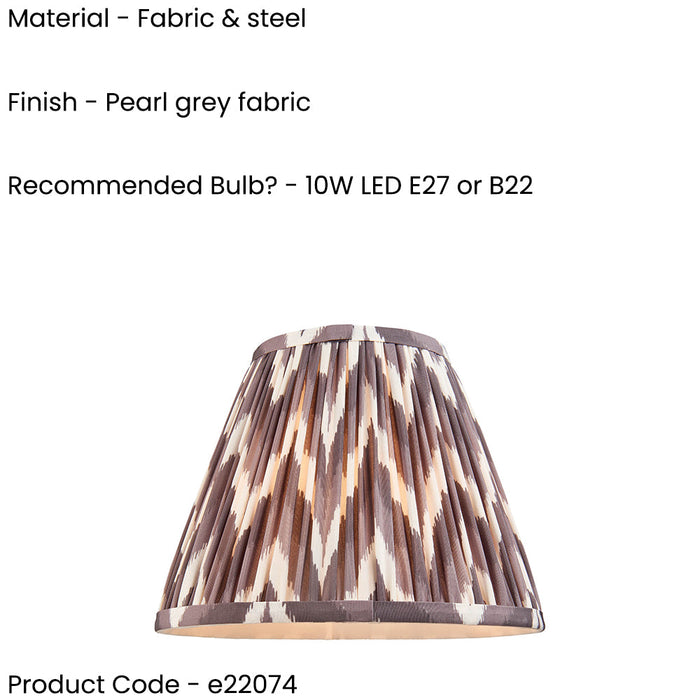 2 PACK 25cm Tapered cylinder Lamp Shade - Pearl grey fabric - Pleated Zigzag Handcrafted Light