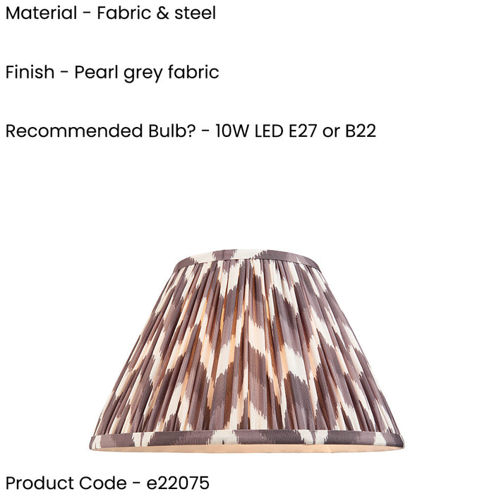 30cm Tapered cylinder Lamp Shade - Pearl grey fabric - Pleated Zigzag Handcrafted Light