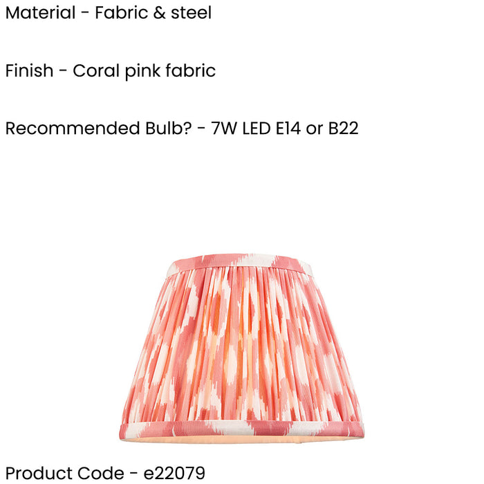 2 PACK 20cm Tapered cylinder Lamp Shade - Coral pink fabric - Pleated Spot Handcrafted Light