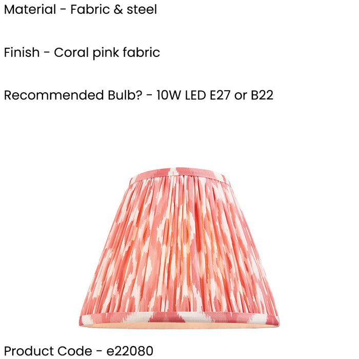2 PACK 25cm Tapered cylinder Lamp Shade - Coral pink fabric - Pleated Spot Handcrafted Light
