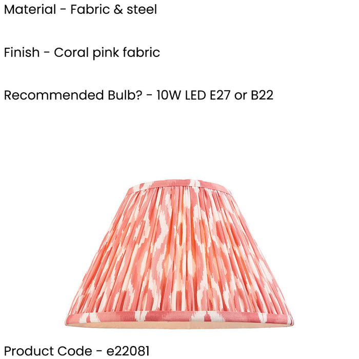 30cm Tapered cylinder Lamp Shade - Coral pink fabric - Pleated Spot Handcrafted Light