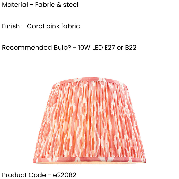 2 PACK 35cm Tapered cylinder Lamp Shade - Coral pink fabric - Pleated Spot Handcrafted Light