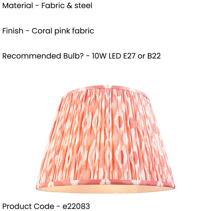 2 PACK 40cm Tapered cylinder Lamp Shade - Coral pink fabric - Pleated Spot Handcrafted Light