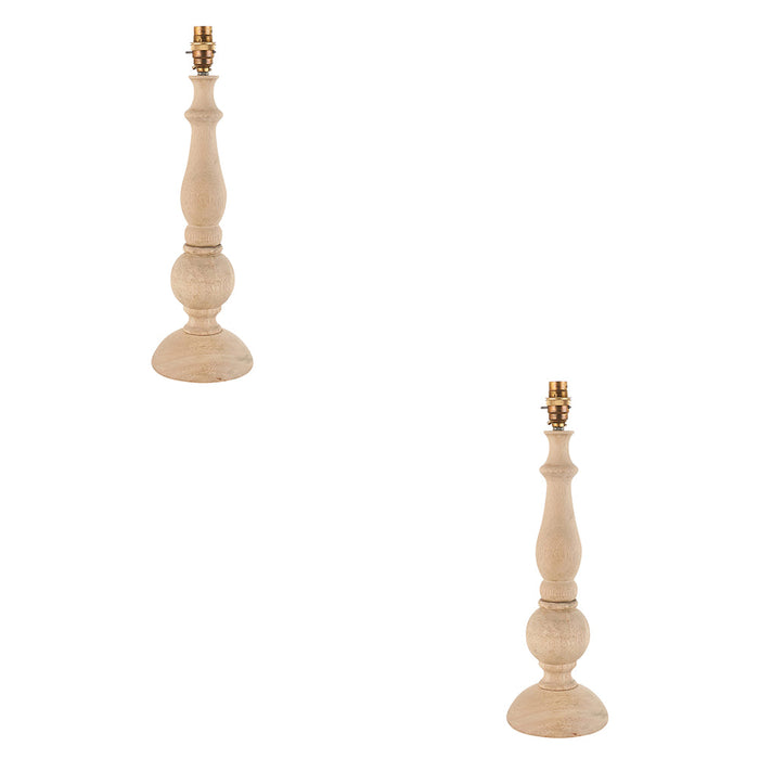 2 PACK Table Lamp Base Only - Natural wood & brushed aged brass plate - 10W LED B22