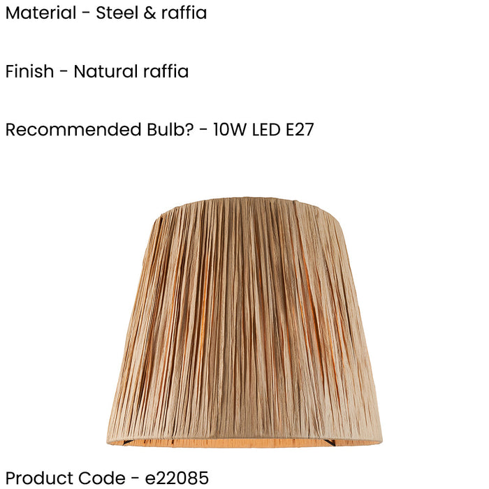 32cm Tapered cylinder Lamp Shade - Natural raffia - Pleated Handcrafted Light