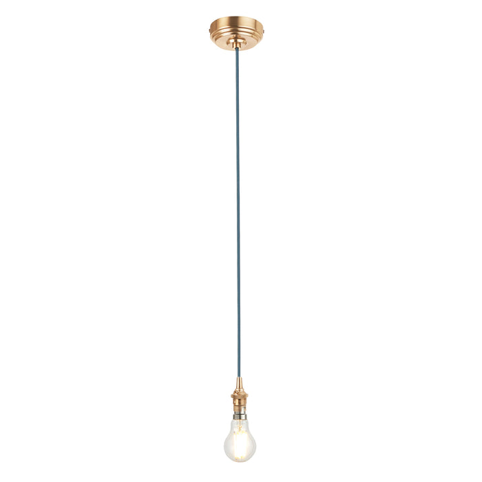 2 PACK Hanging Ceiling Pendant Light - Brushed aged brass plate & blue flex - 10W LED B22