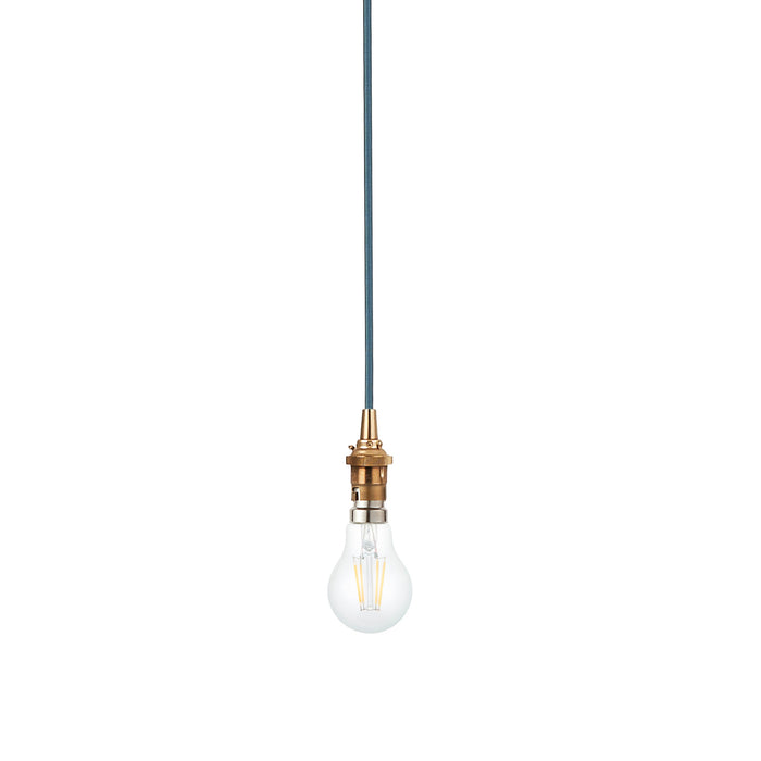 2 PACK Hanging Ceiling Pendant Light - Brushed aged brass plate & blue flex - 10W LED B22