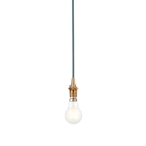Hanging Ceiling Pendant Light - Brushed aged brass plate & blue flex - 10W LED B22