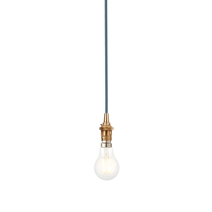 Hanging Ceiling Pendant Light - Brushed aged brass plate & blue flex - 10W LED B22