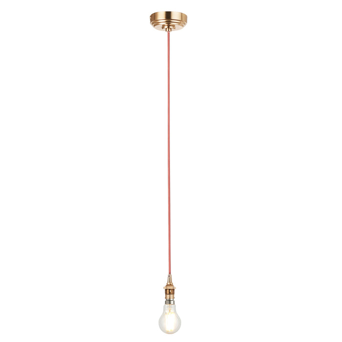 2 PACK Hanging Ceiling Pendant Light - Brushed aged brass plate & red flex - 10W LED B22