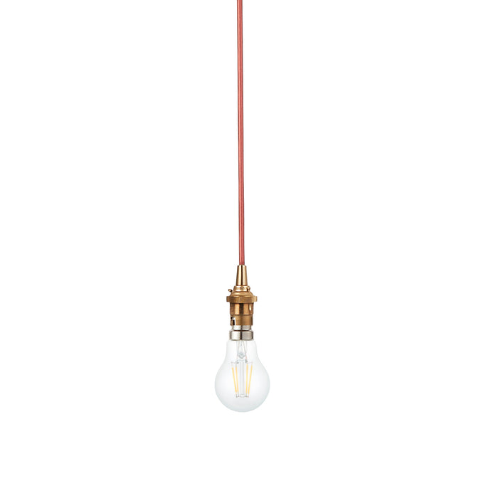 2 PACK Hanging Ceiling Pendant Light - Brushed aged brass plate & red flex - 10W LED B22