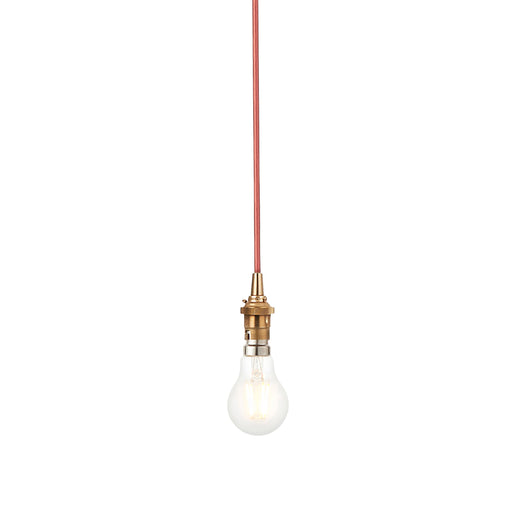Hanging Ceiling Pendant Light - Brushed aged brass plate & red flex - 10W LED B22