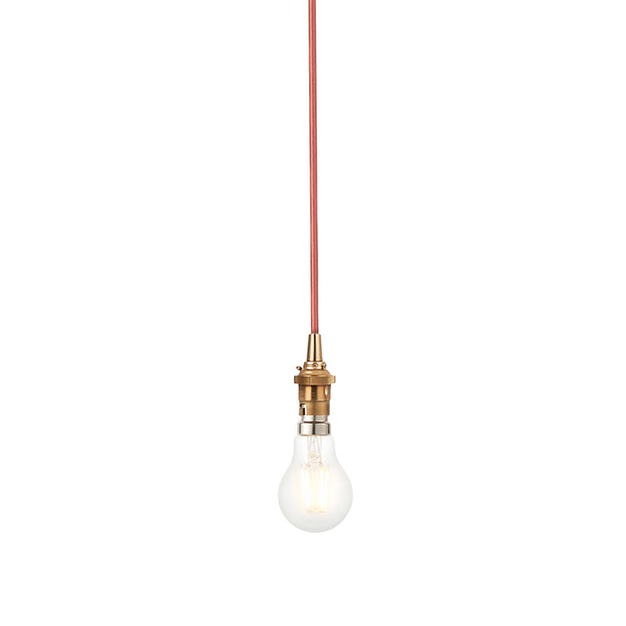 Hanging Ceiling Pendant Light - Brushed aged brass plate & red flex - 10W LED B22