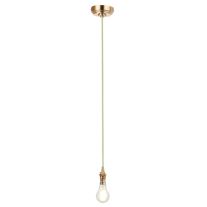 Hanging Ceiling Pendant Light - Brushed aged brass plate & green flex - 10W LED B22