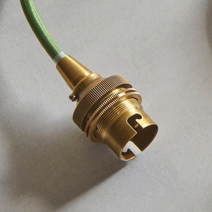 Hanging Ceiling Pendant Light - Brushed aged brass plate & green flex - 10W LED B22