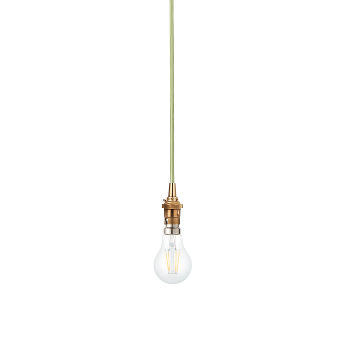Hanging Ceiling Pendant Light - Brushed aged brass plate & green flex - 10W LED B22