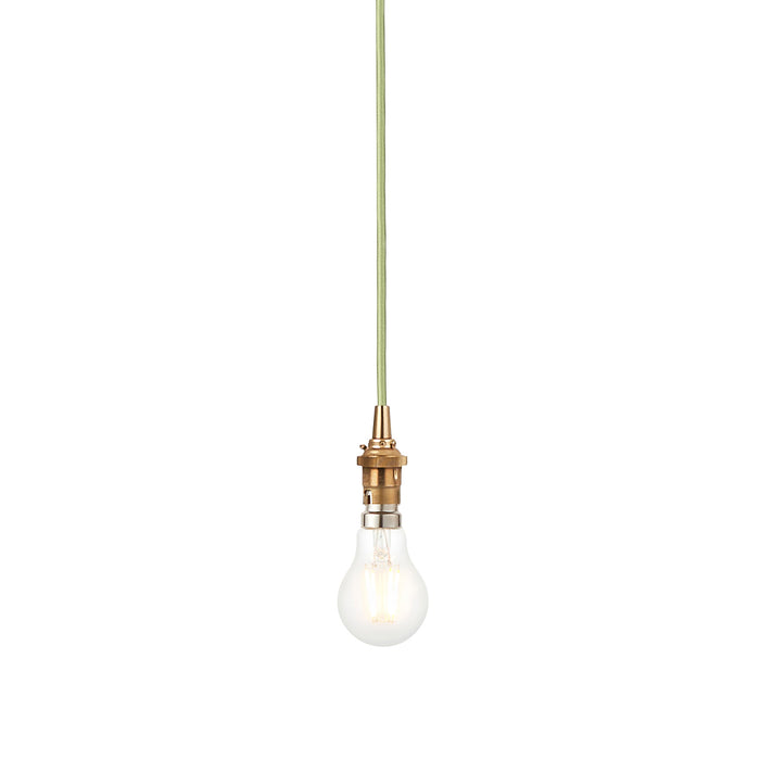 Hanging Ceiling Pendant Light - Brushed aged brass plate & green flex - 10W LED B22
