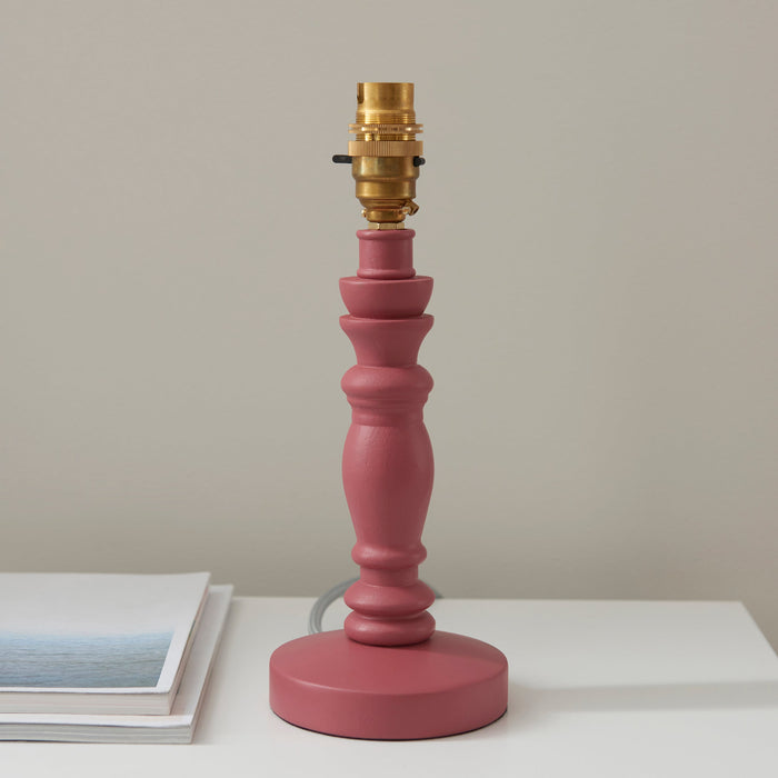 Table Lamp Base Only - Satin pink clay paint & brushed aged brass plate - 7W LED B22
