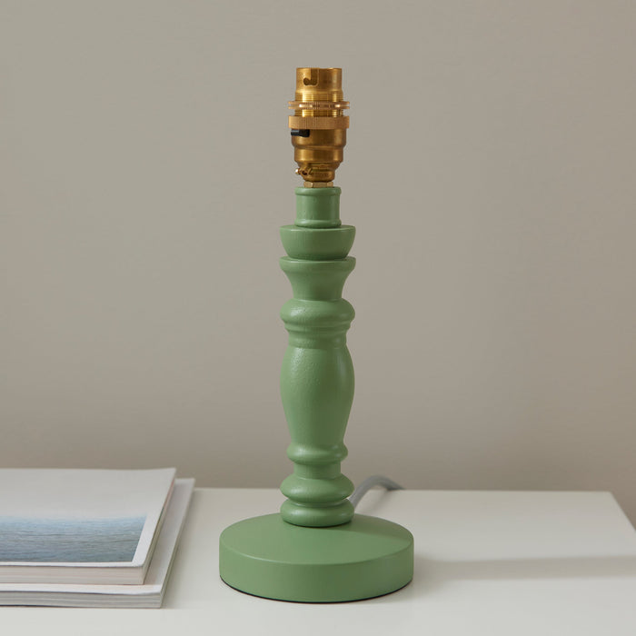 2 PACK Table Lamp Base Only - Satin Cotswold green paint & brushed aged brass plate - 7W LED B22