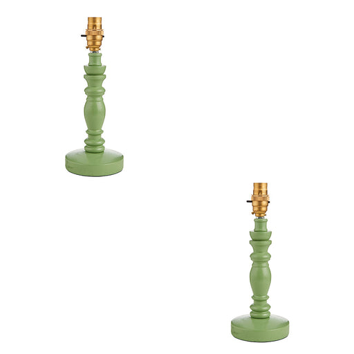 2 PACK Table Lamp Base Only - Satin Cotswold green paint & brushed aged brass plate - 7W LED B22