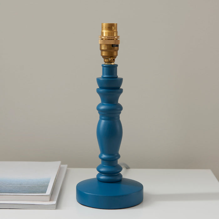 Table Lamp Base Only - Satin marlin blue paint & brushed aged brass plate - 7W LED B22