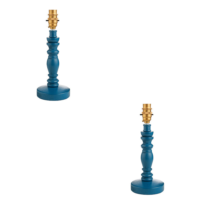 2 PACK Table Lamp Base Only - Satin marlin blue paint & brushed aged brass plate - 7W LED B22