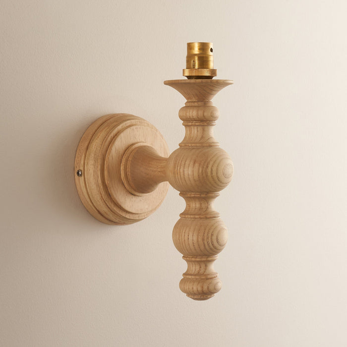 Dimmable Wall Light - Natural ash & brushed aged brass plate - Classic Wood Sconce