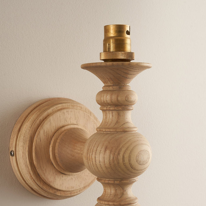 2 PACK Dimmable Wall Light - Natural ash & brushed aged brass plate - Classic Wood Sconce