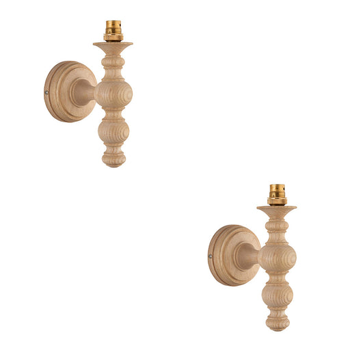 2 PACK Dimmable Wall Light - Natural ash & brushed aged brass plate - Classic Wood Sconce