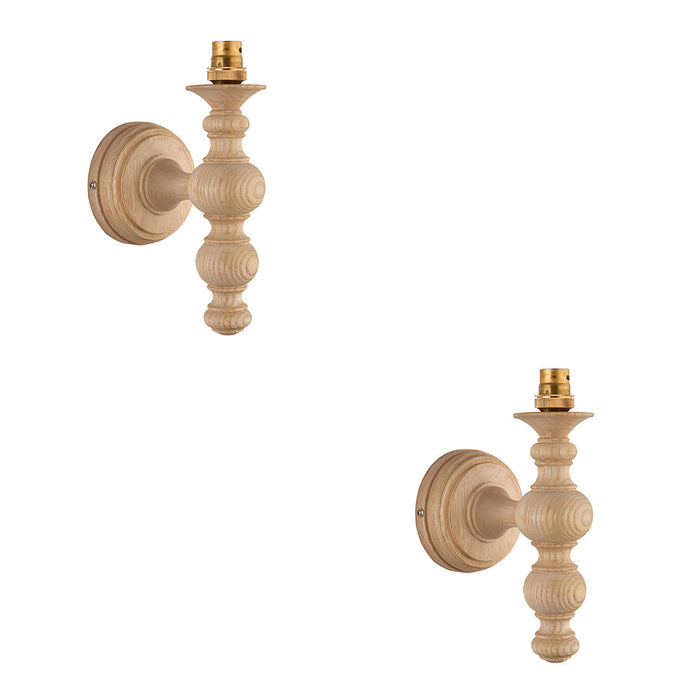 2 PACK Dimmable Wall Light - Natural ash & brushed aged brass plate - Classic Wood Sconce