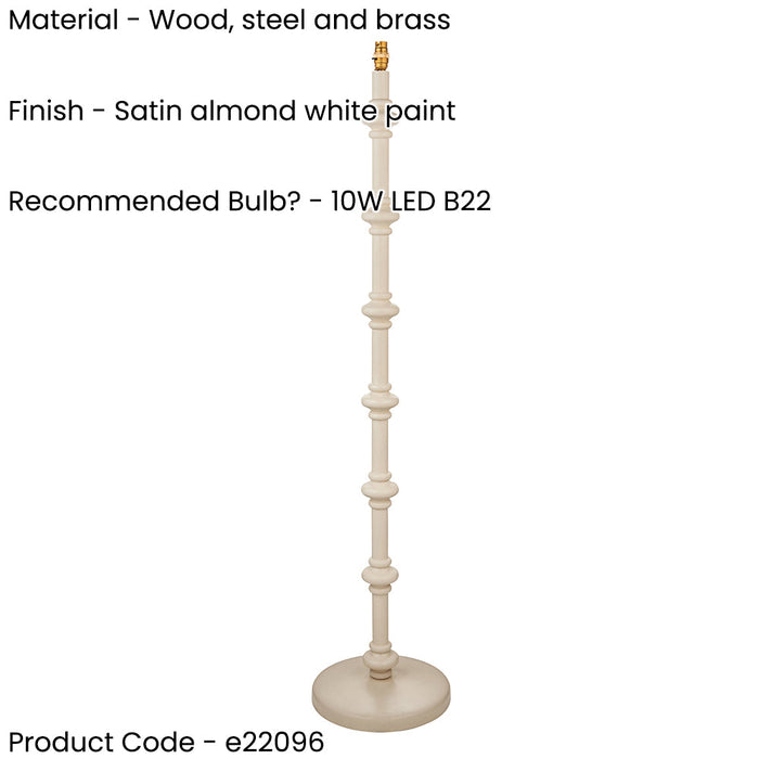 2 PACK 1380mm Tall Floor Lamp - Satin almond white paint - Trendy Pastel Base Only - 10W LED B22