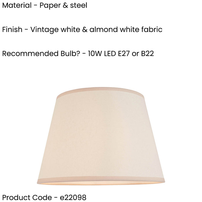 2 PACK 35cm Tapered cylinder Lamp Shade - Vintage white & almond white fabric Light
