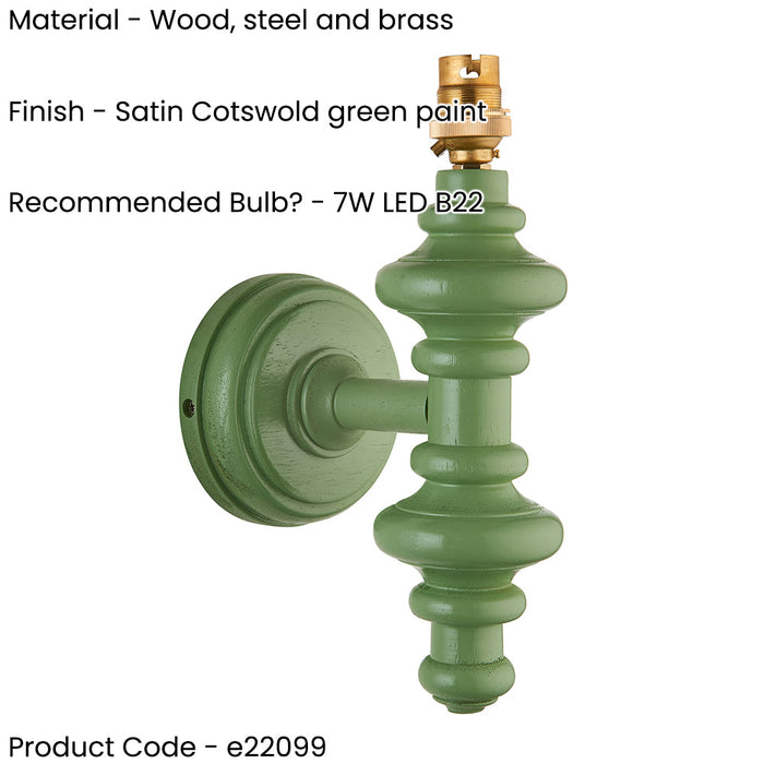 Dimmable Wall Light - Satin Cotswold green painted Wood - Trendy Sconce