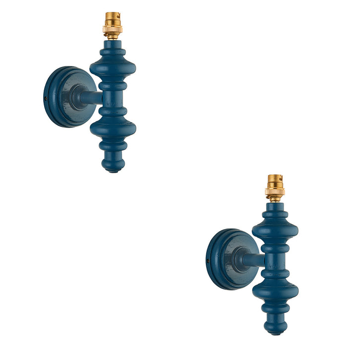 2 PACK Dimmable Wall Light - Satin marlin blue painted Wood - Trendy Sconce