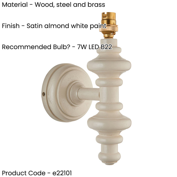 Dimmable Wall Light - Satin almond white painted Wood - Trendy Sconce