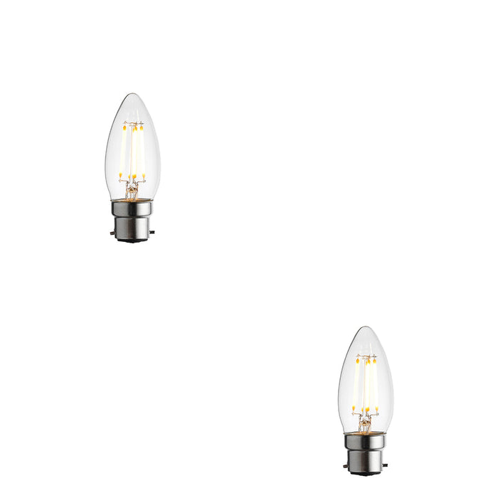 2 PACK 4W Dimmable B22 CANDLE LED Light Bulb - Warm White 2700K 470 Lumens