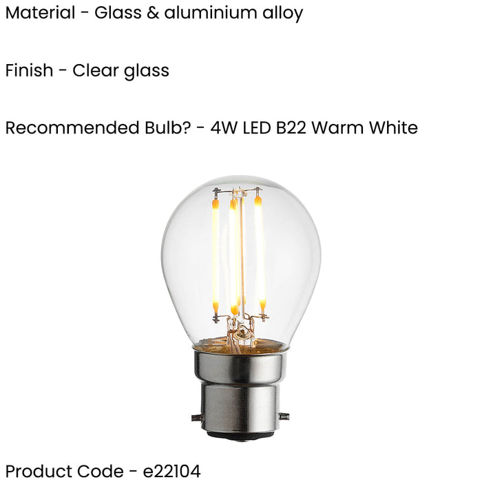 4W Dimmable B22 GOLF LED Light Bulb - Warm White 2700K 470 Lumens